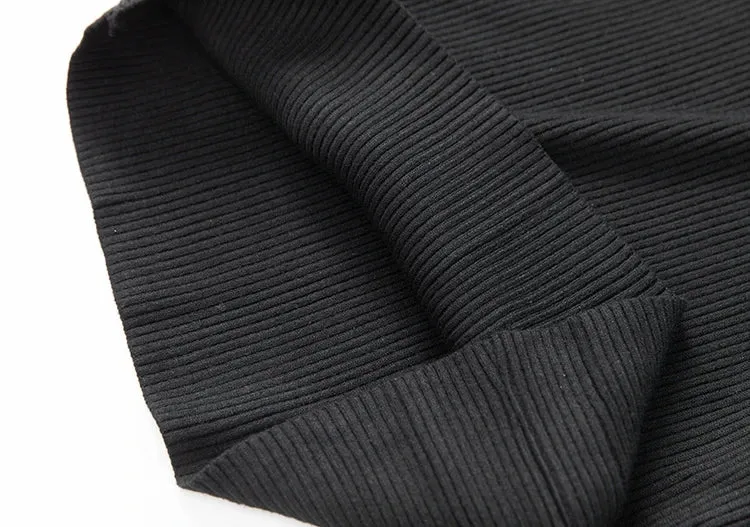 Dani V-Neck Long Sleeve knit Tops   Elastic Waist Mesh Skirt Black Office Lady Two Piece Set