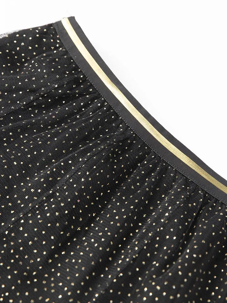Dani V-Neck Long Sleeve knit Tops   Elastic Waist Mesh Skirt Black Office Lady Two Piece Set