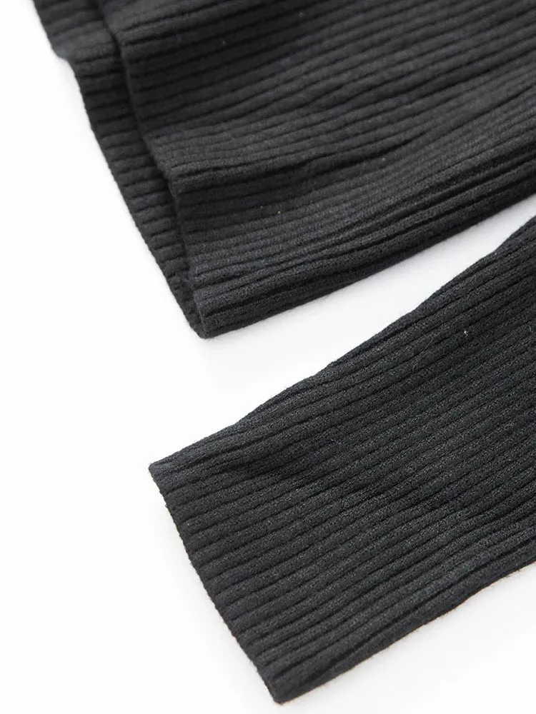 Dani V-Neck Long Sleeve knit Tops   Elastic Waist Mesh Skirt Black Office Lady Two Piece Set