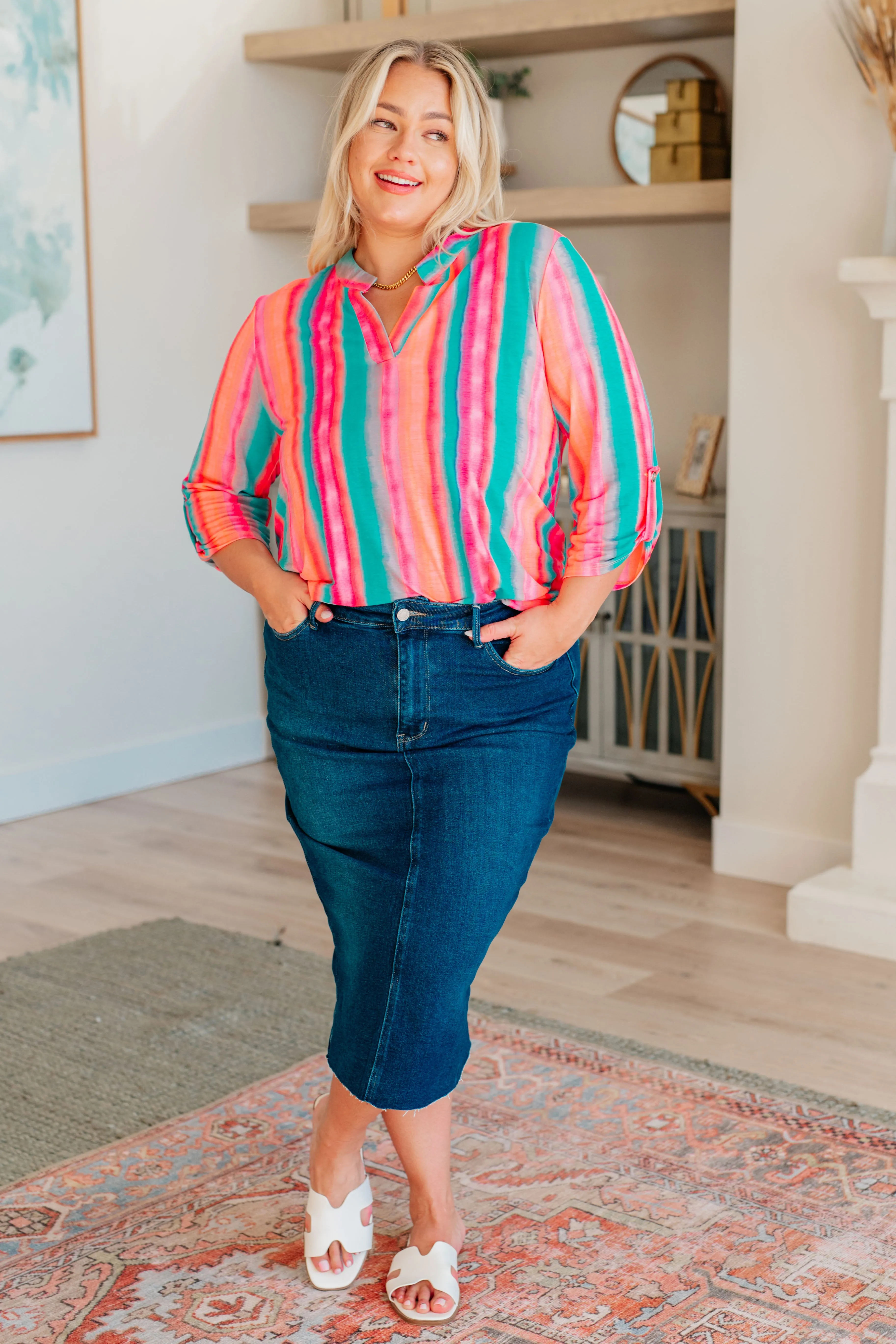 Dear Scarlett Ombre Mint Stripe Lizzy Top