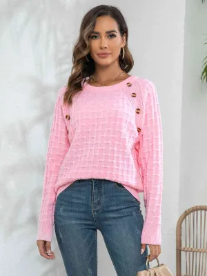 Decorative Button Long Sleeve Sweater (2 Colors)