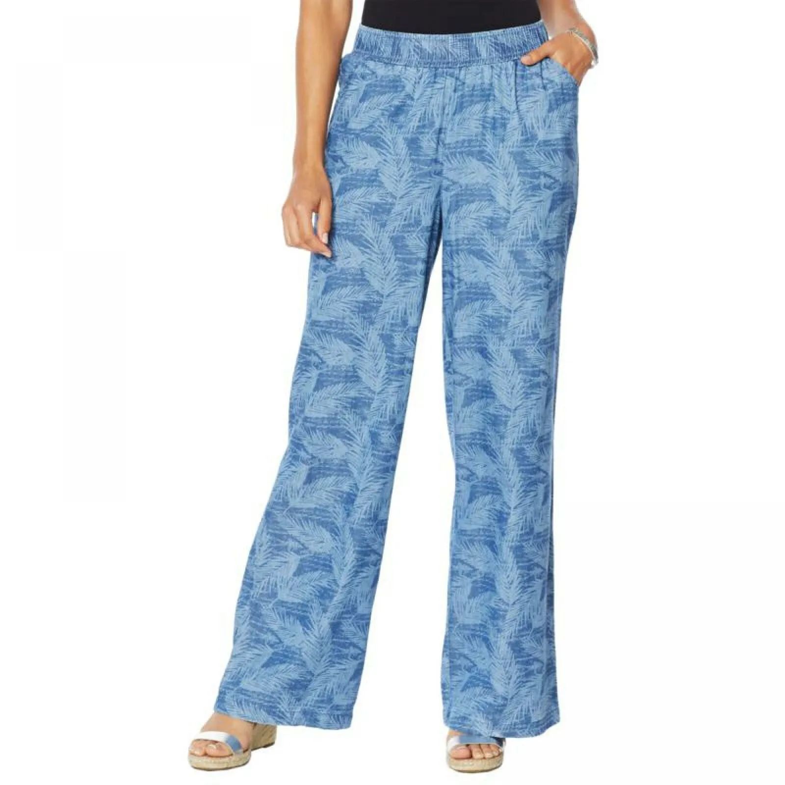 DG2 by Diane Gilman Women's Petite Palm SoftCell Chambray Wide Leg Pants PXL