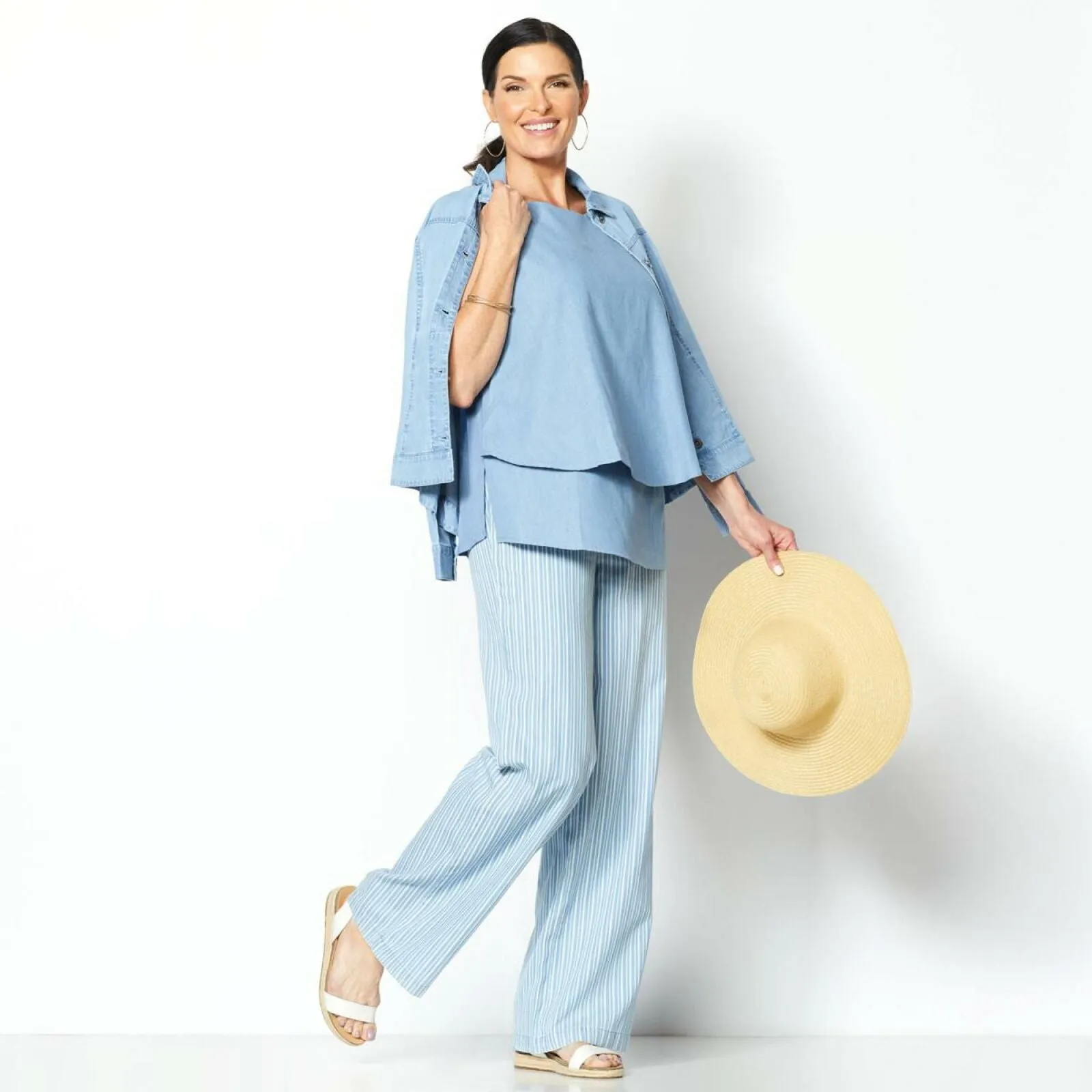 DG2 by Diane Gilman Women's Petite SoftCell Chambray Wide Leg Pants