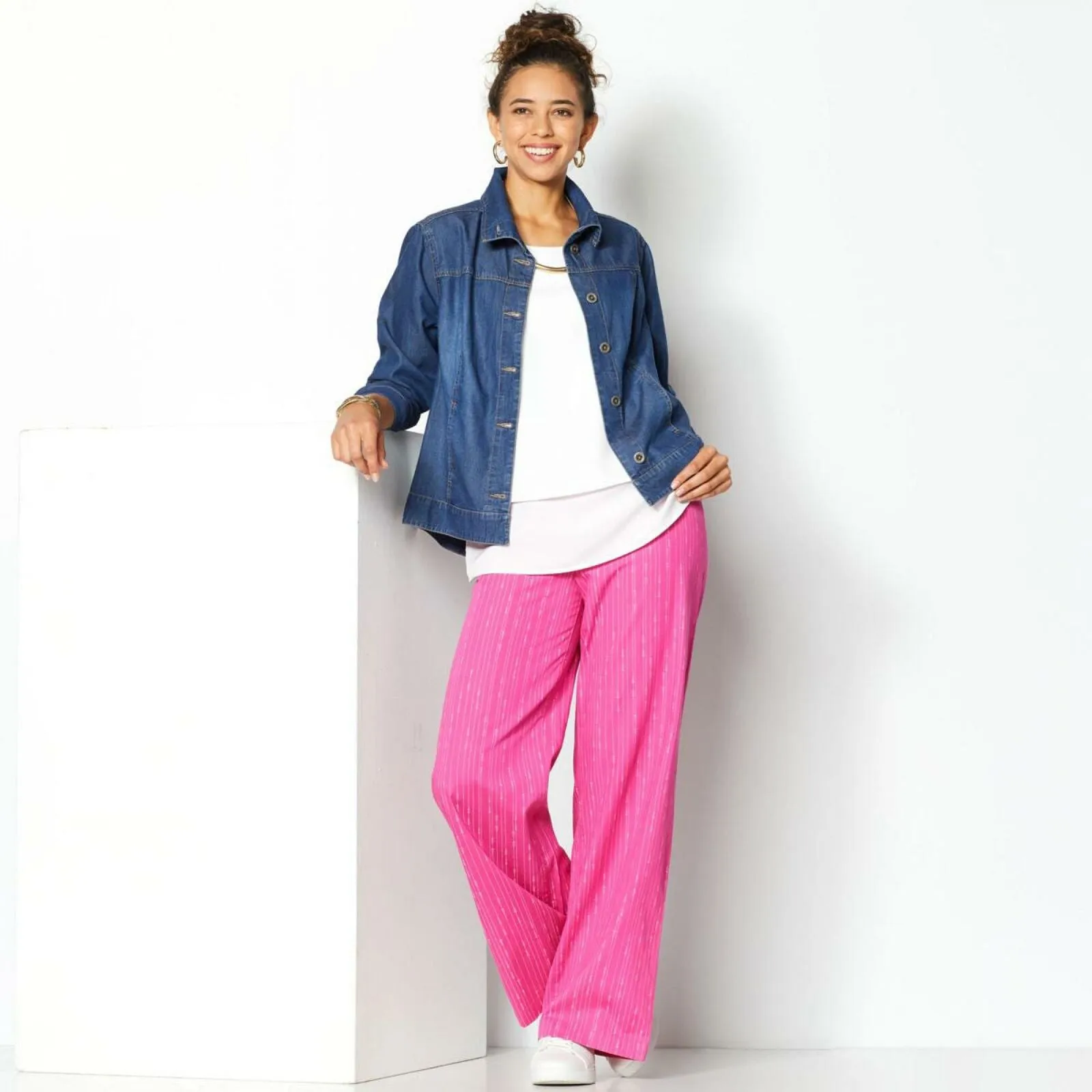 DG2 by Diane Gilman Women's Petite SoftCell Chambray Wide Leg Pants
