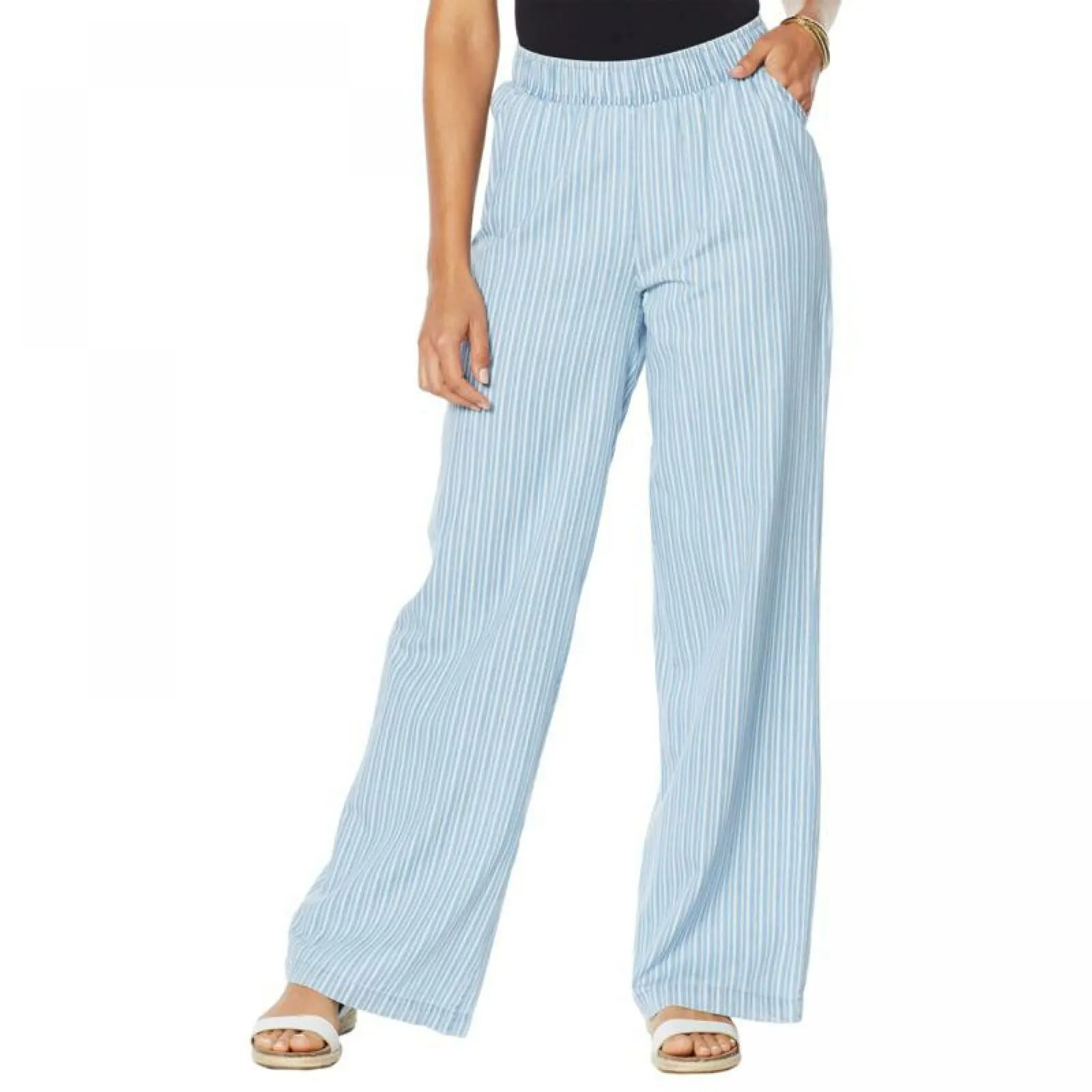 DG2 by Diane Gilman Women's Petite SoftCell Chambray Wide Leg Pants