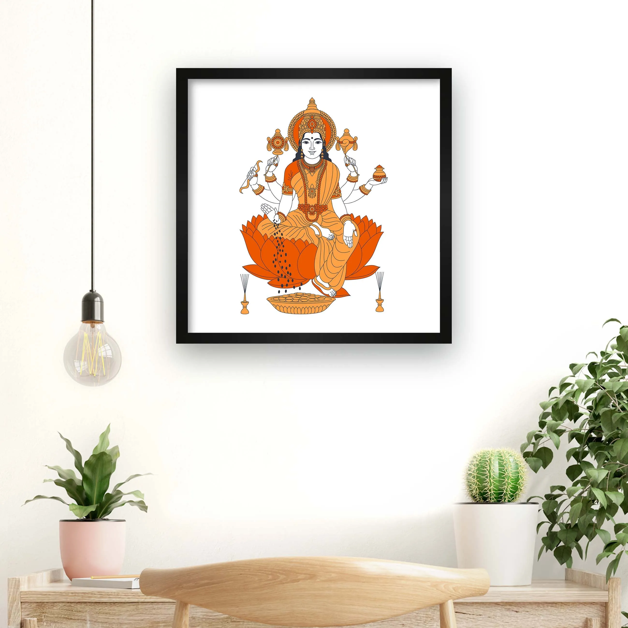 Dhan Lakshmi, Lakshmi Mata Wall Art, Hindi Goddess Framed Wall Art