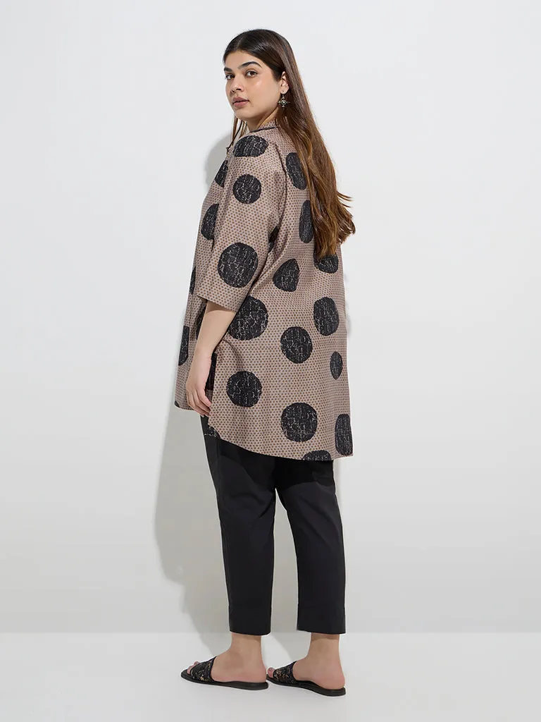 Diza Taupe Geometric Printed High-Low Kurti