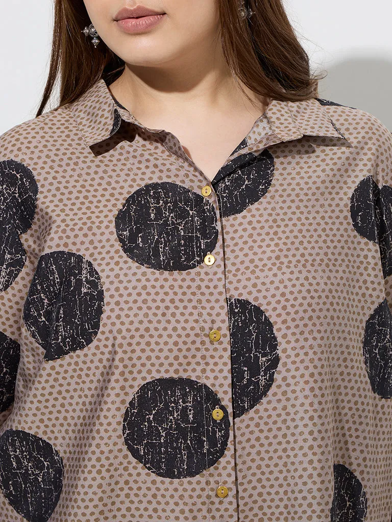 Diza Taupe Geometric Printed High-Low Kurti