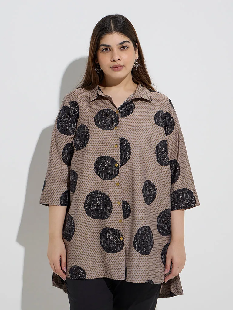 Diza Taupe Geometric Printed High-Low Kurti