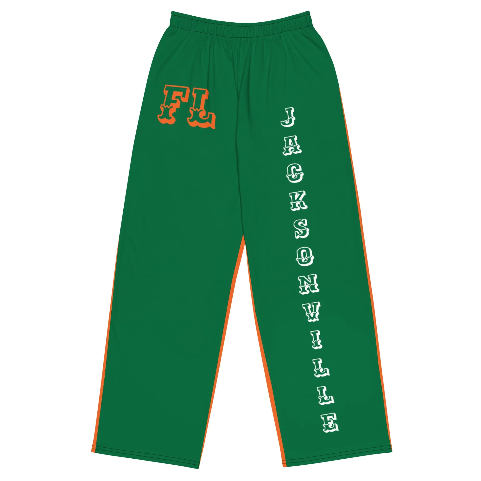 DJD FL- "It's A Jacksonville Thang" Unisex 2 Tone Wide-Leg Pants Green/White/Orange