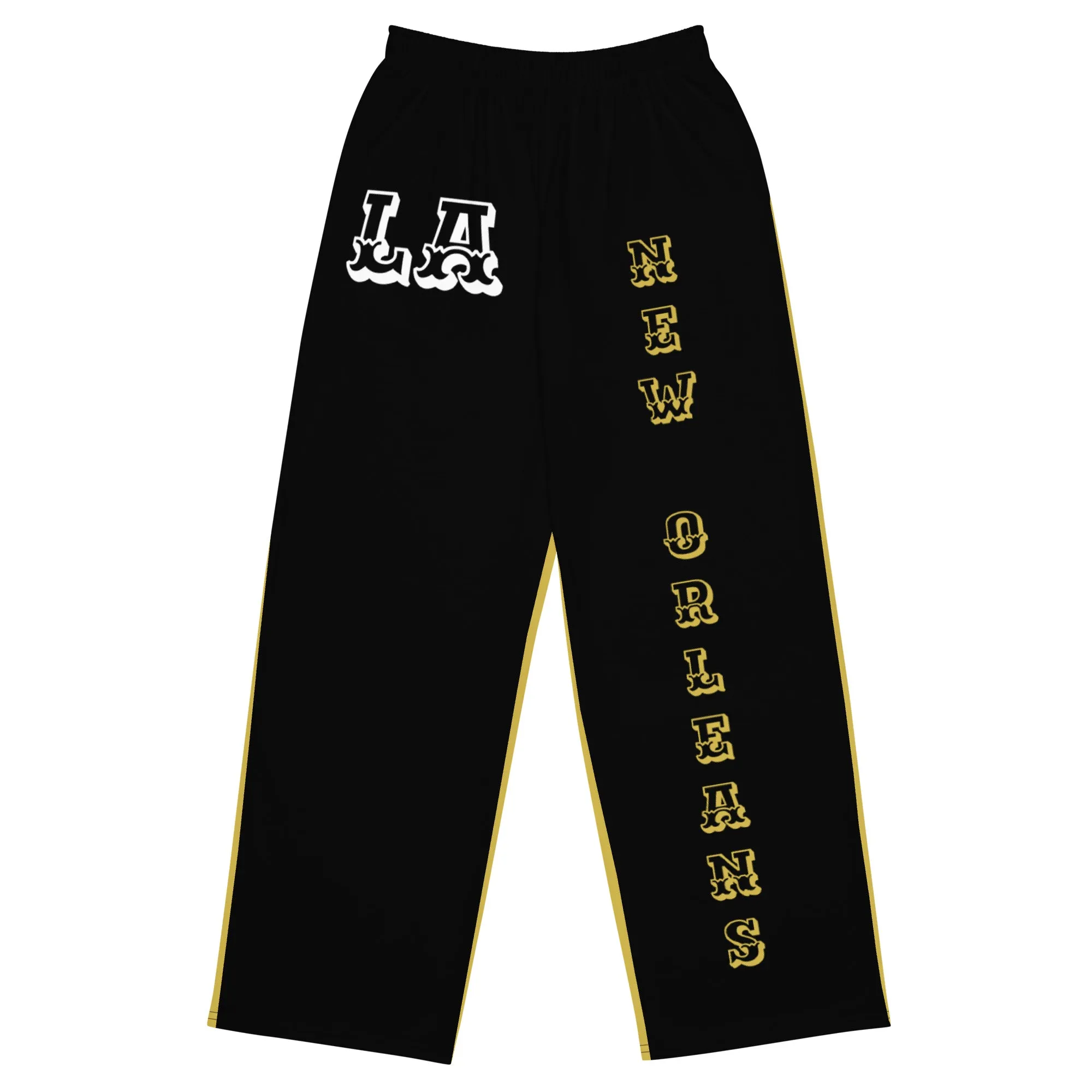 DJD LA- "It's A New Orleans Thang" Unisex 2 Tone Wide-Leg Pants Black/Gold/White