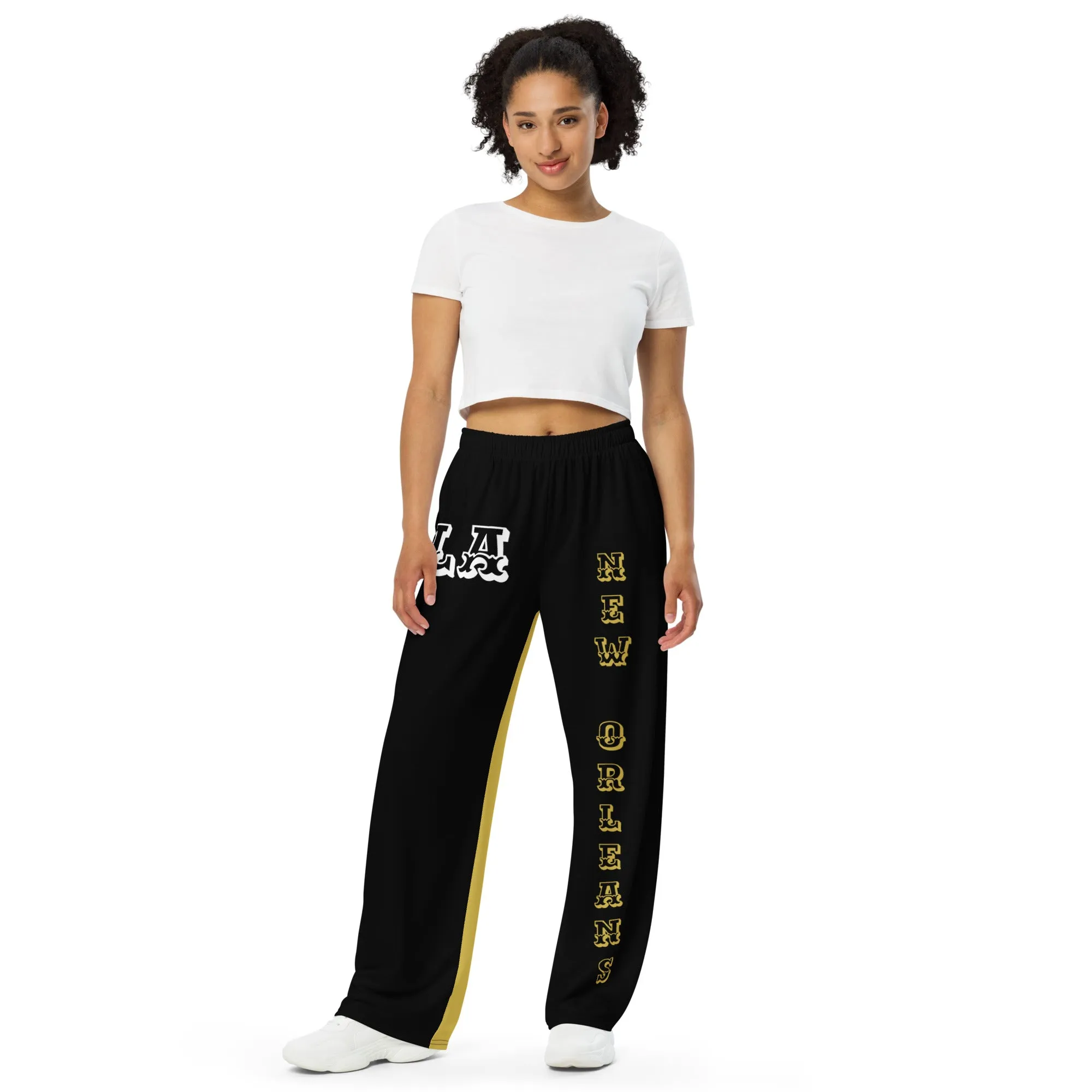 DJD LA- "It's A New Orleans Thang" Unisex 2 Tone Wide-Leg Pants Black/Gold/White