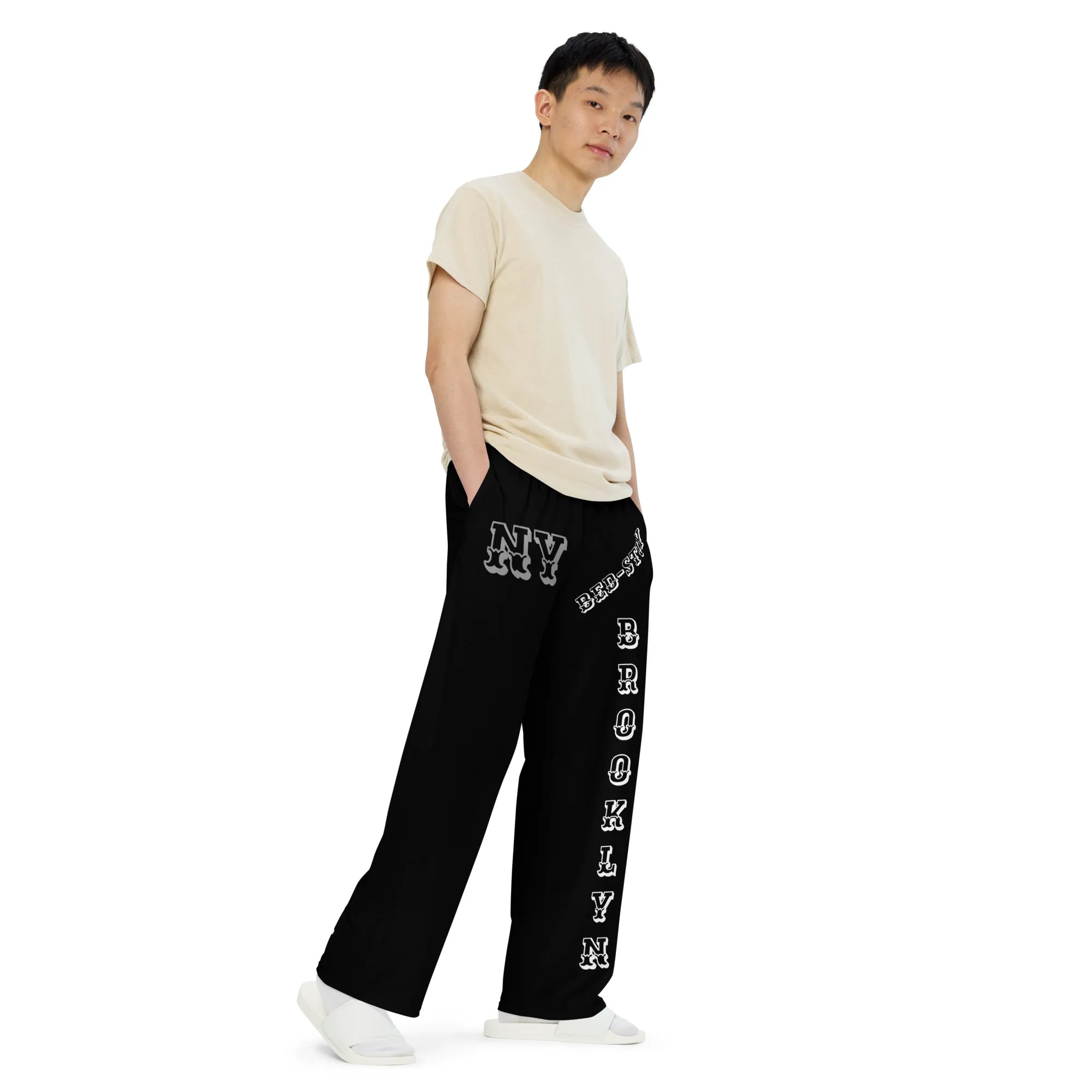 DJD NY- "It's A Brooklyn (Bed-Stuy) Thang" Unisex Wide-Leg Pants Black/White/Gray