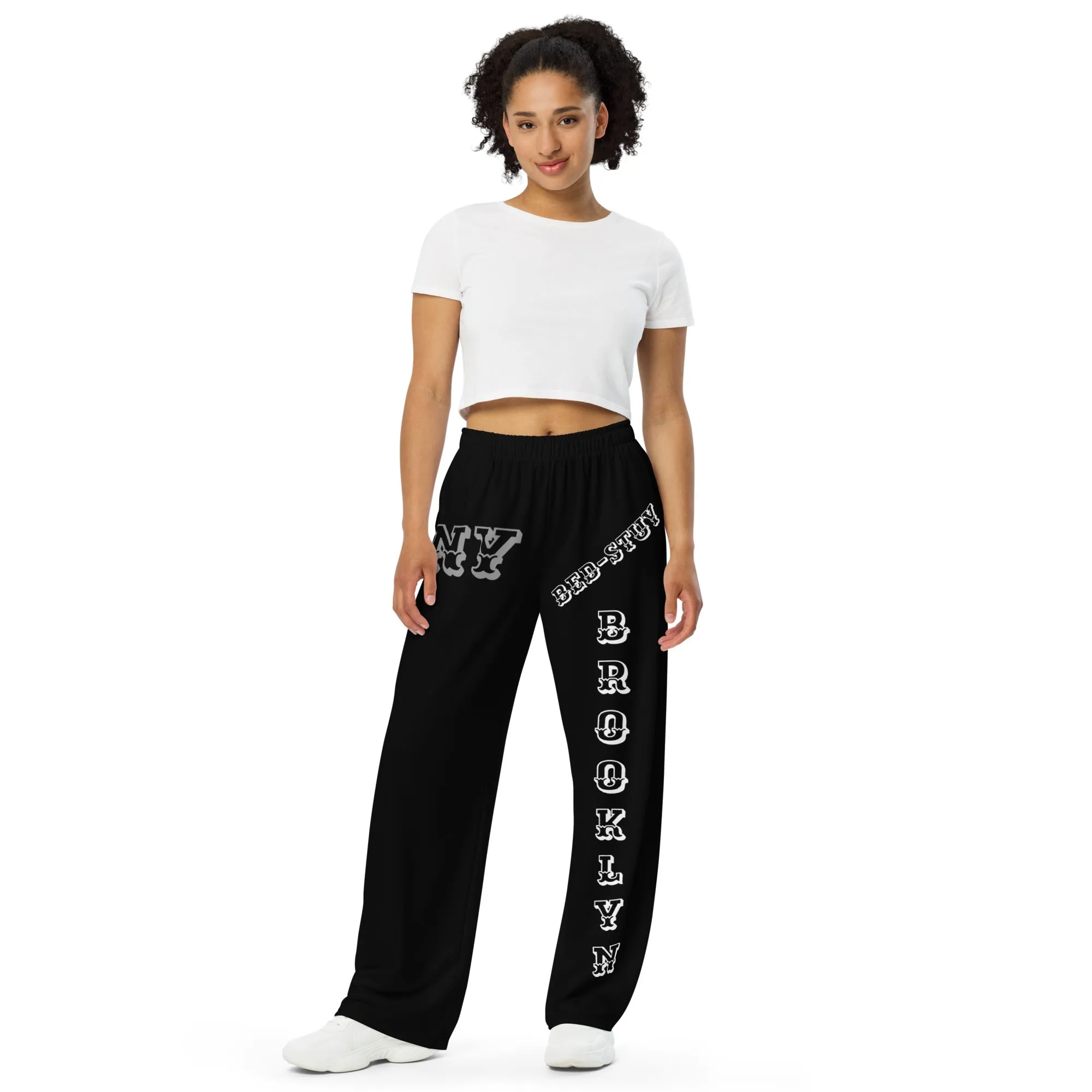 DJD NY- "It's A Brooklyn (Bed-Stuy) Thang" Unisex Wide-Leg Pants Black/White/Gray