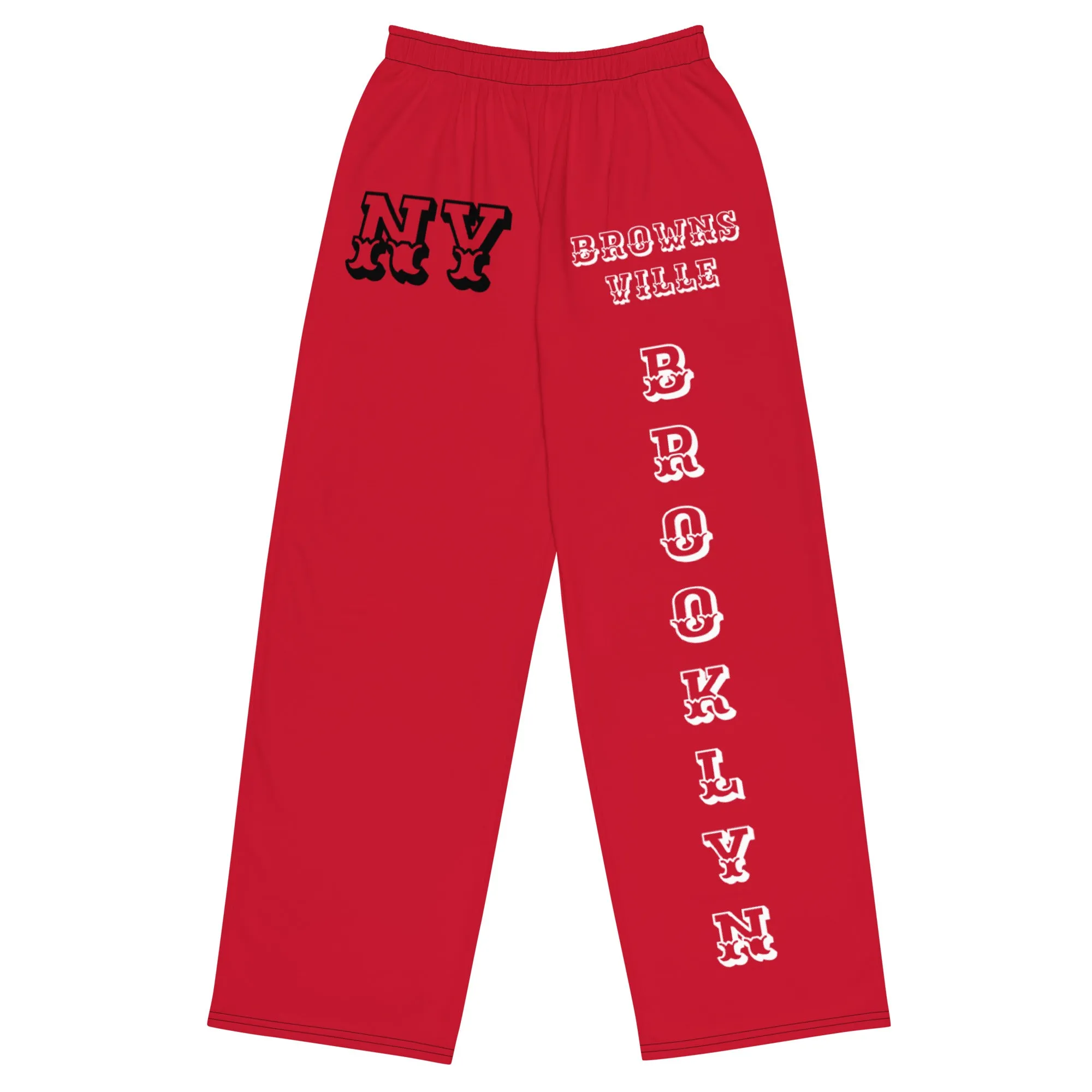 DJD NY- "It's A Brooklyn (Brownsville) Thang" Unisex Wide-Leg Pants Red/Black/White