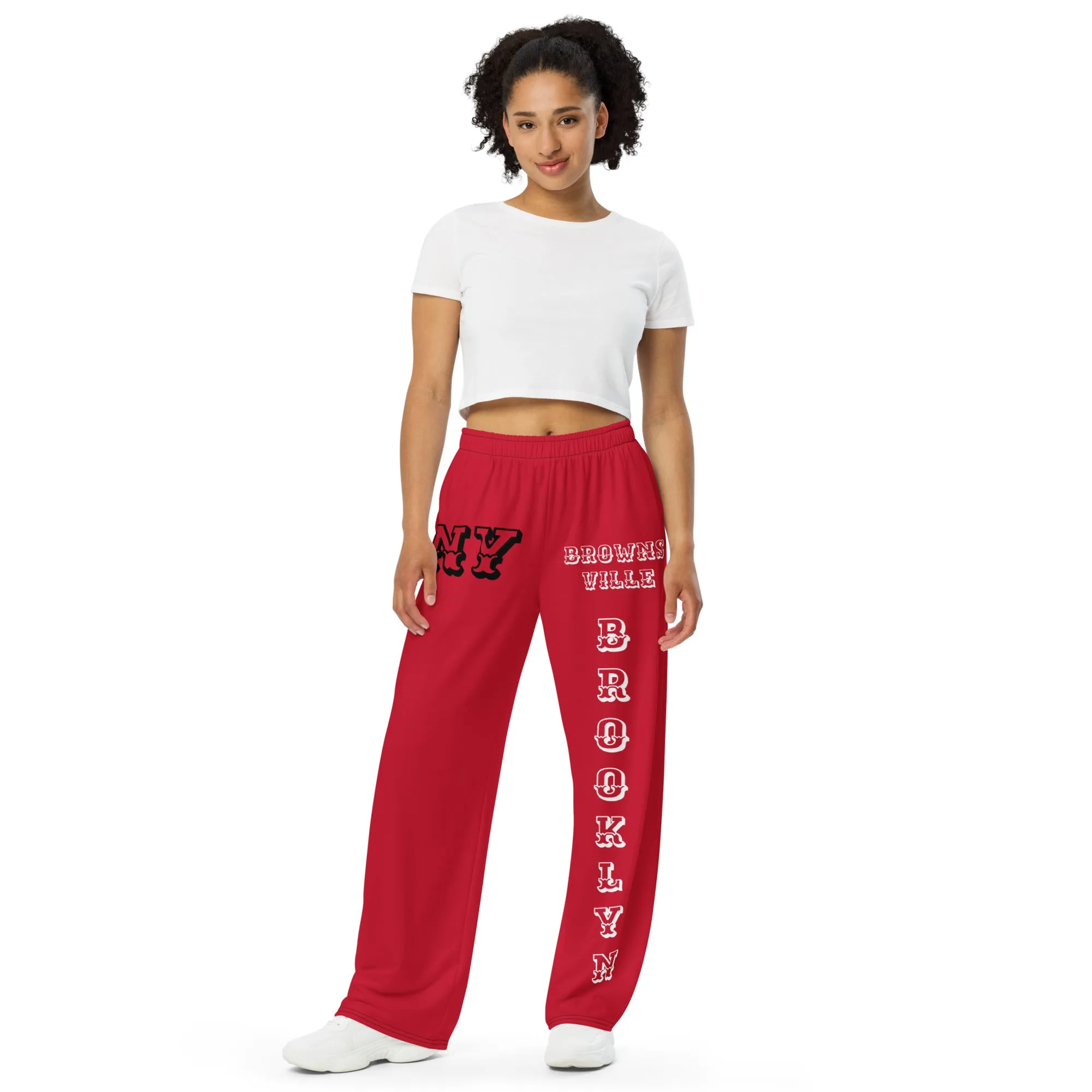 DJD NY- "It's A Brooklyn (Brownsville) Thang" Unisex Wide-Leg Pants Red/Black/White