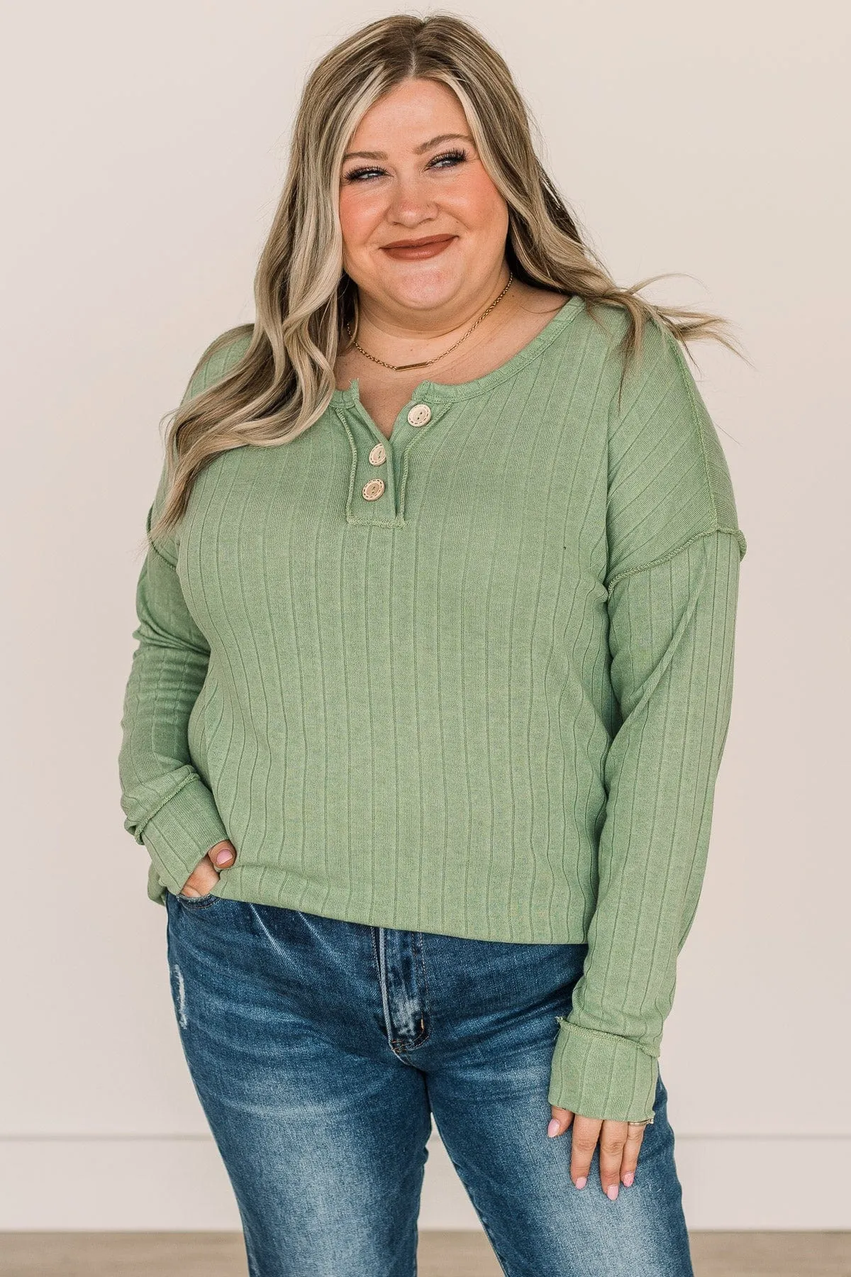 Doing My Best Button Knit Top- Green