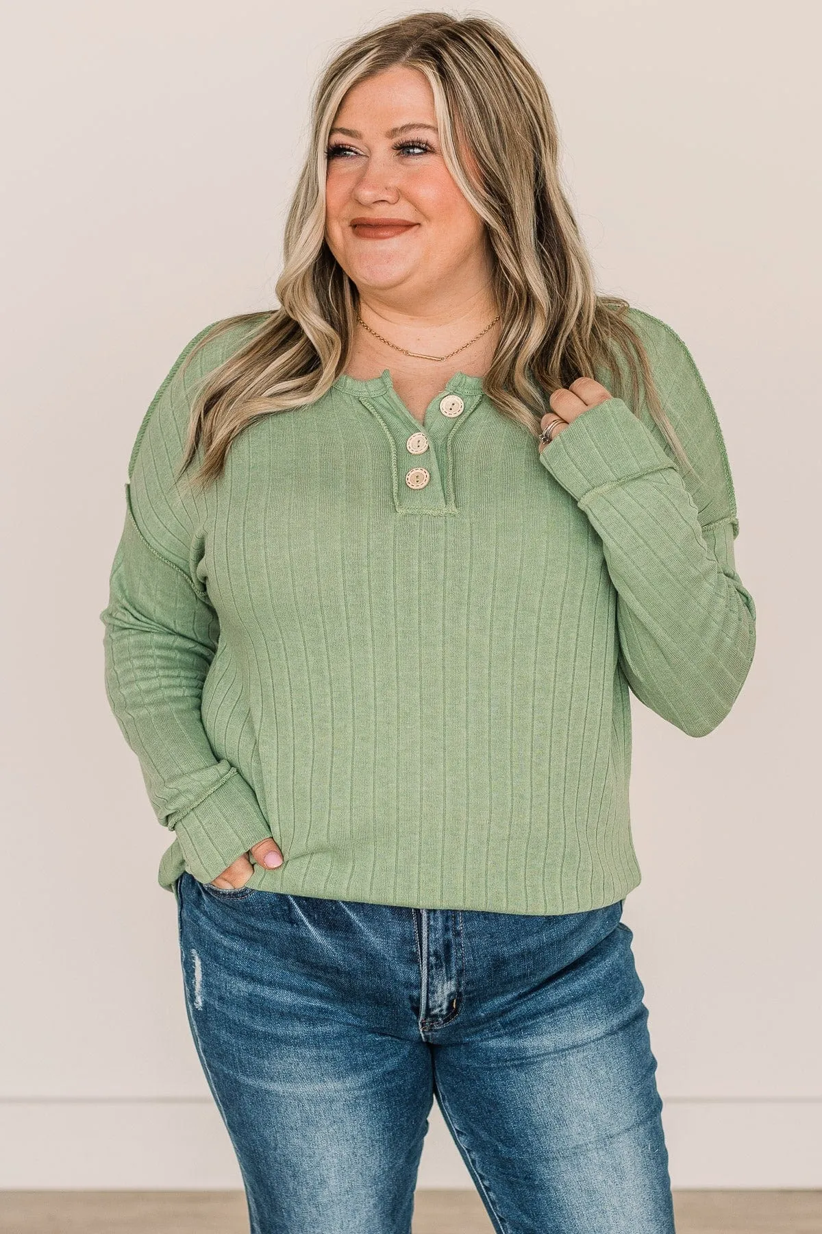 Doing My Best Button Knit Top- Green