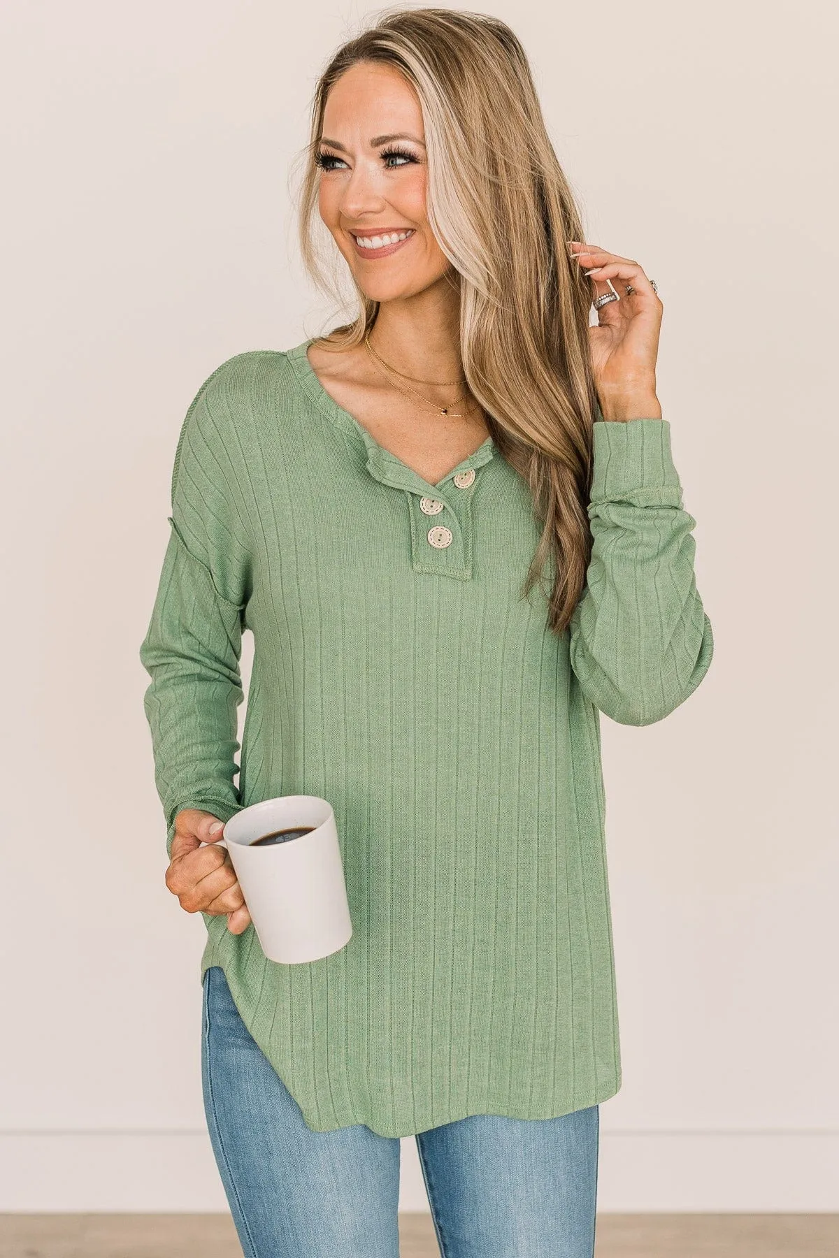 Doing My Best Button Knit Top- Green