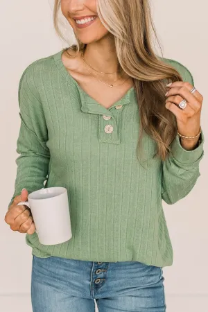 Doing My Best Button Knit Top- Green