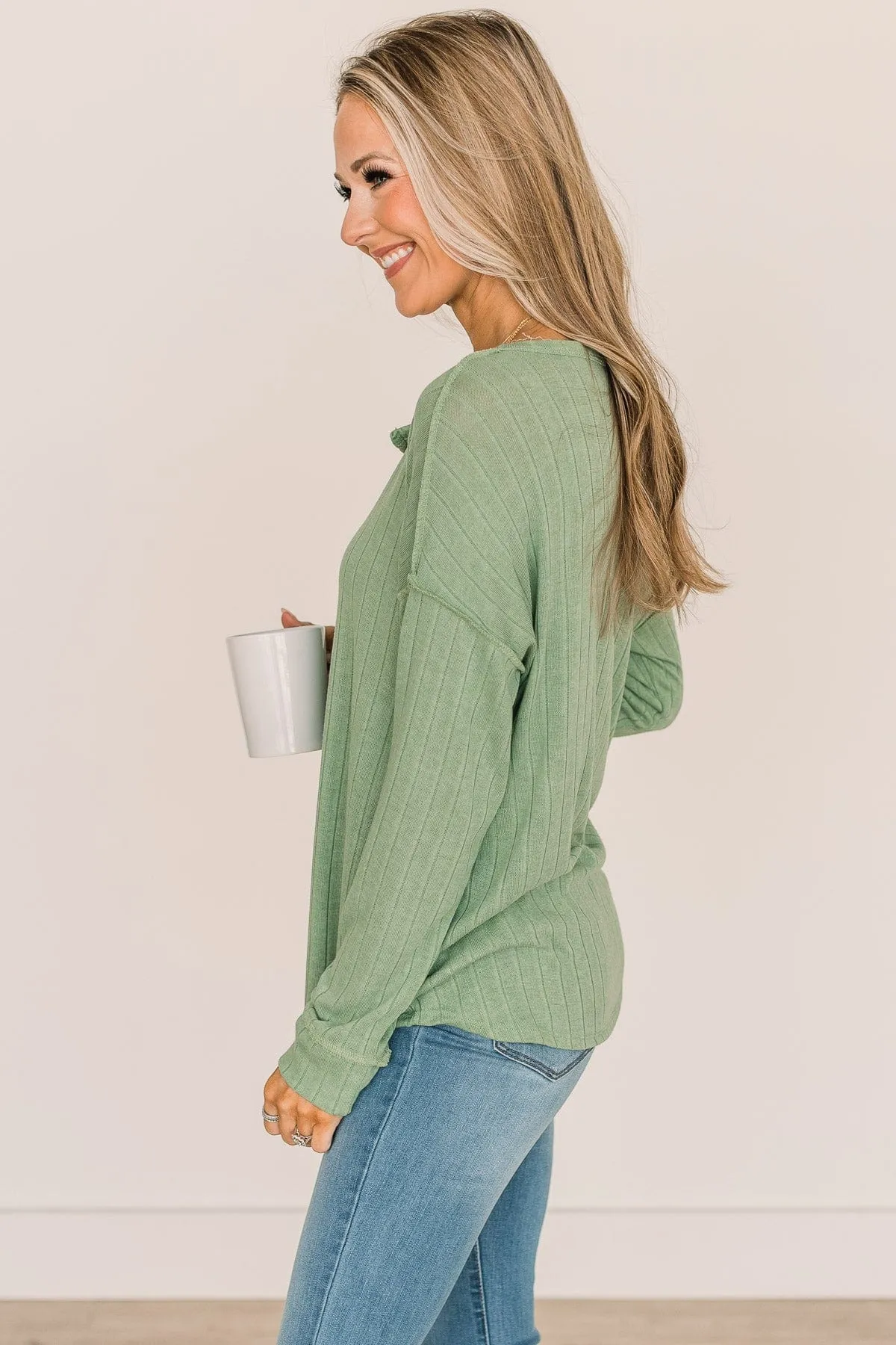 Doing My Best Button Knit Top- Green