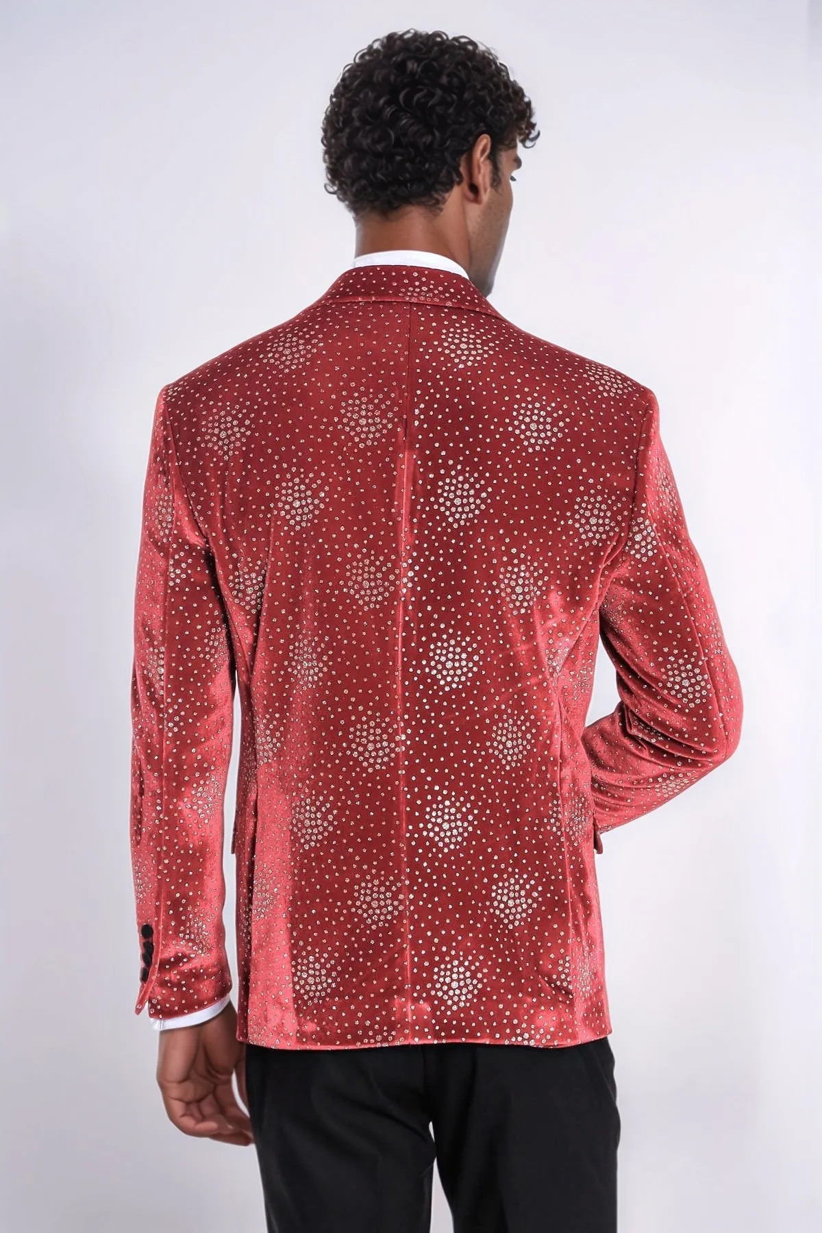 Dot Patterned Peak Lapel Burgundy Men Prom Blazer - Wessi