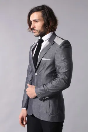 Double Button Bag Pocket Pointed Collar Grey Jacket-Wessi