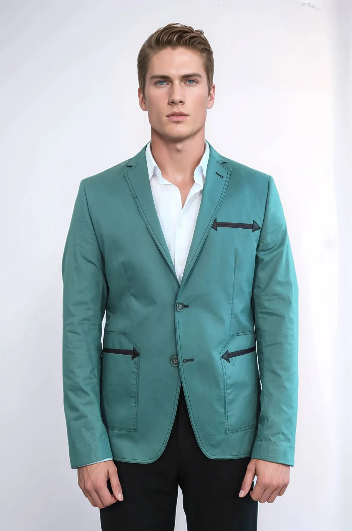 Double Button Mono Lapel Bag Pocket Cotton Green Jacket-Wessi