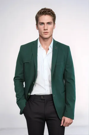 Double Buttons Shoulder Piece Mono Lapel Green Jacket-Wessi