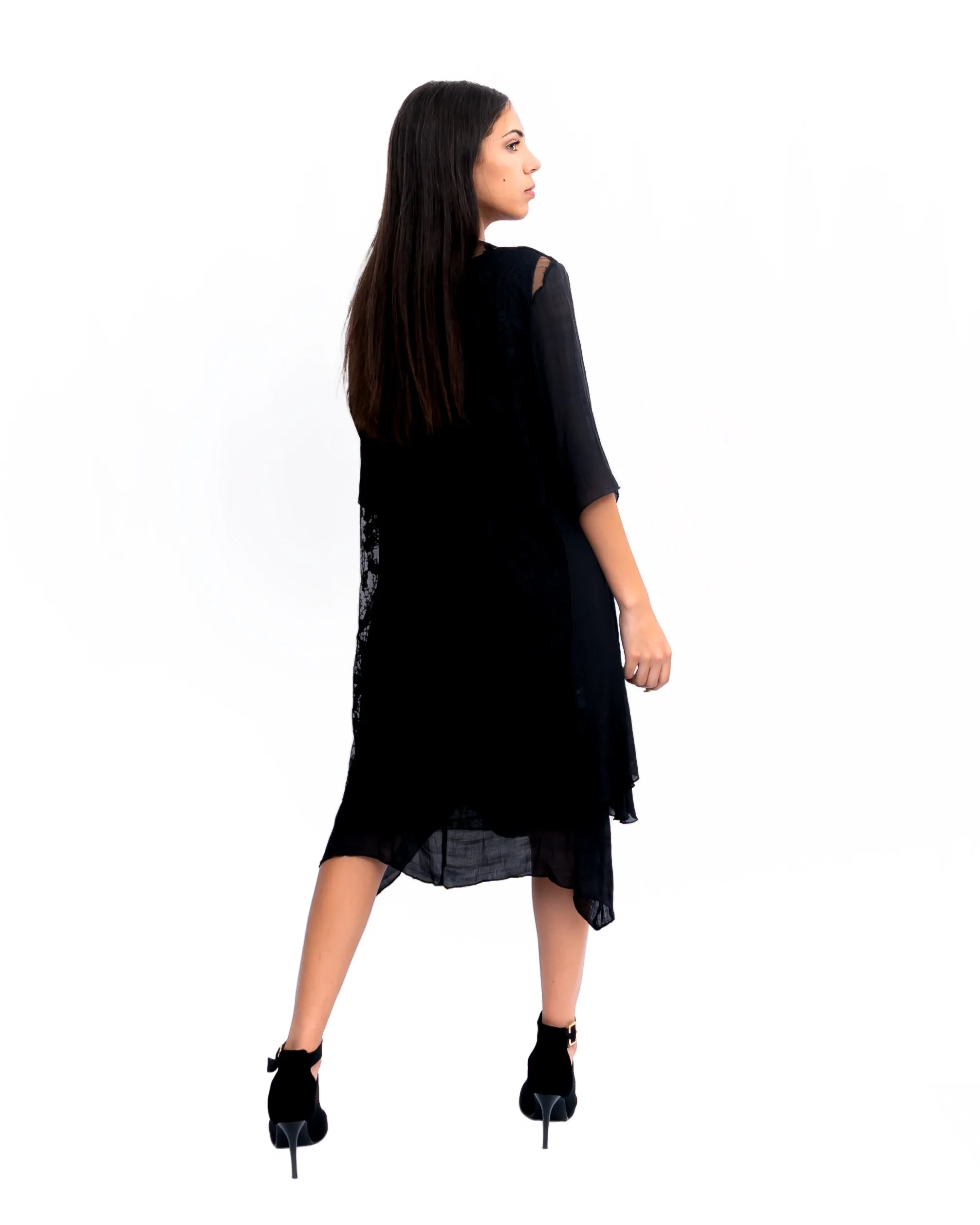 Double layer Black Midi Dress