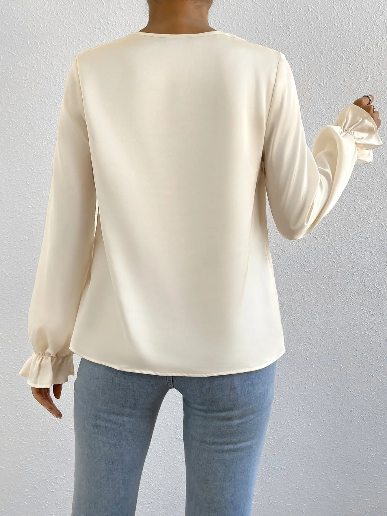 Draped Front Flounce Sleeve Satin Blouse