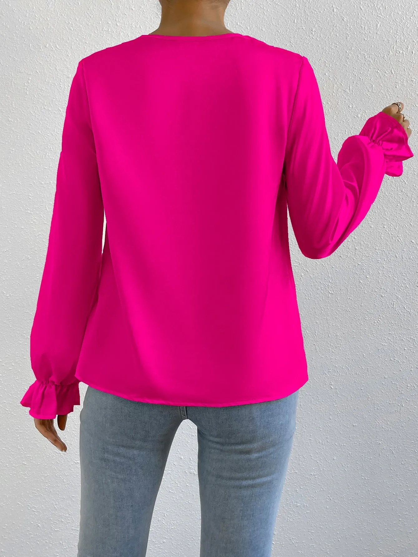 Draped Front Flounce Sleeve Satin Blouse