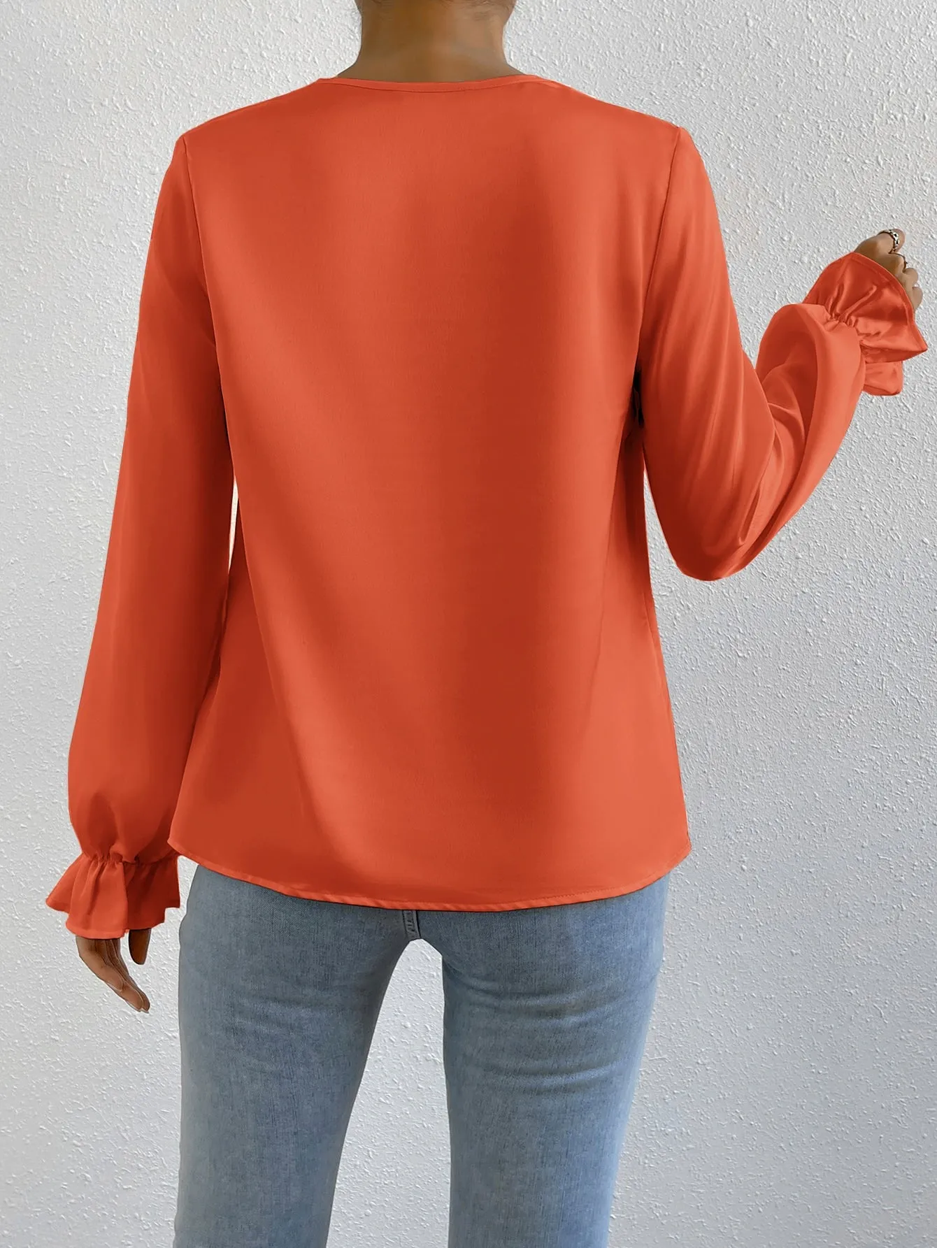 Draped Front Flounce Sleeve Satin Blouse