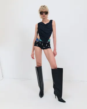 Draped jersey top in black