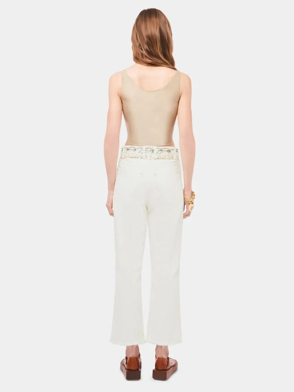 Draped Raffia-Colored Top with Metallic Details
