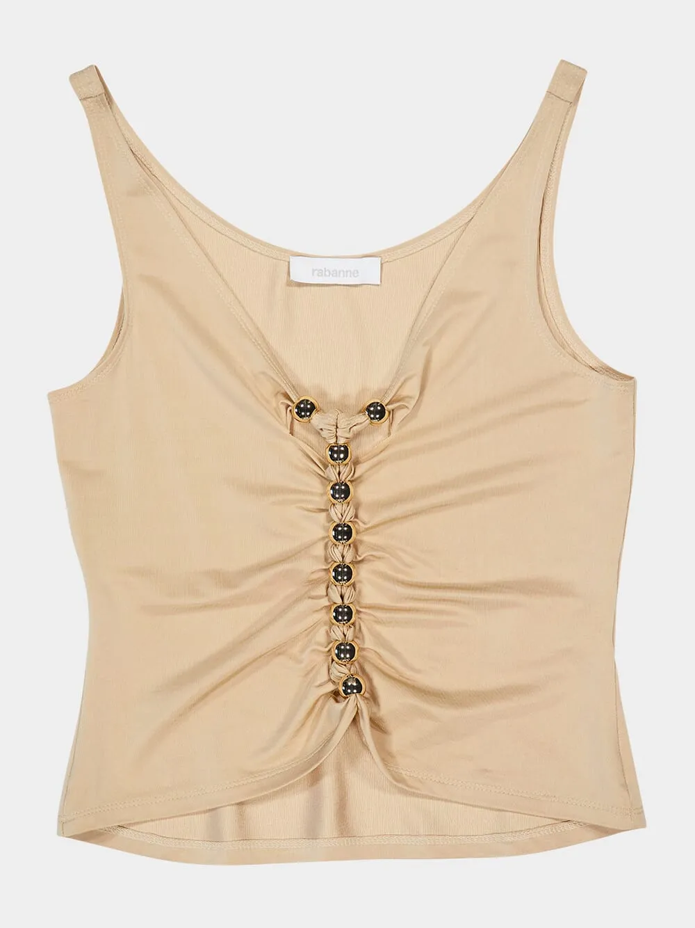 Draped Raffia-Colored Top with Metallic Details
