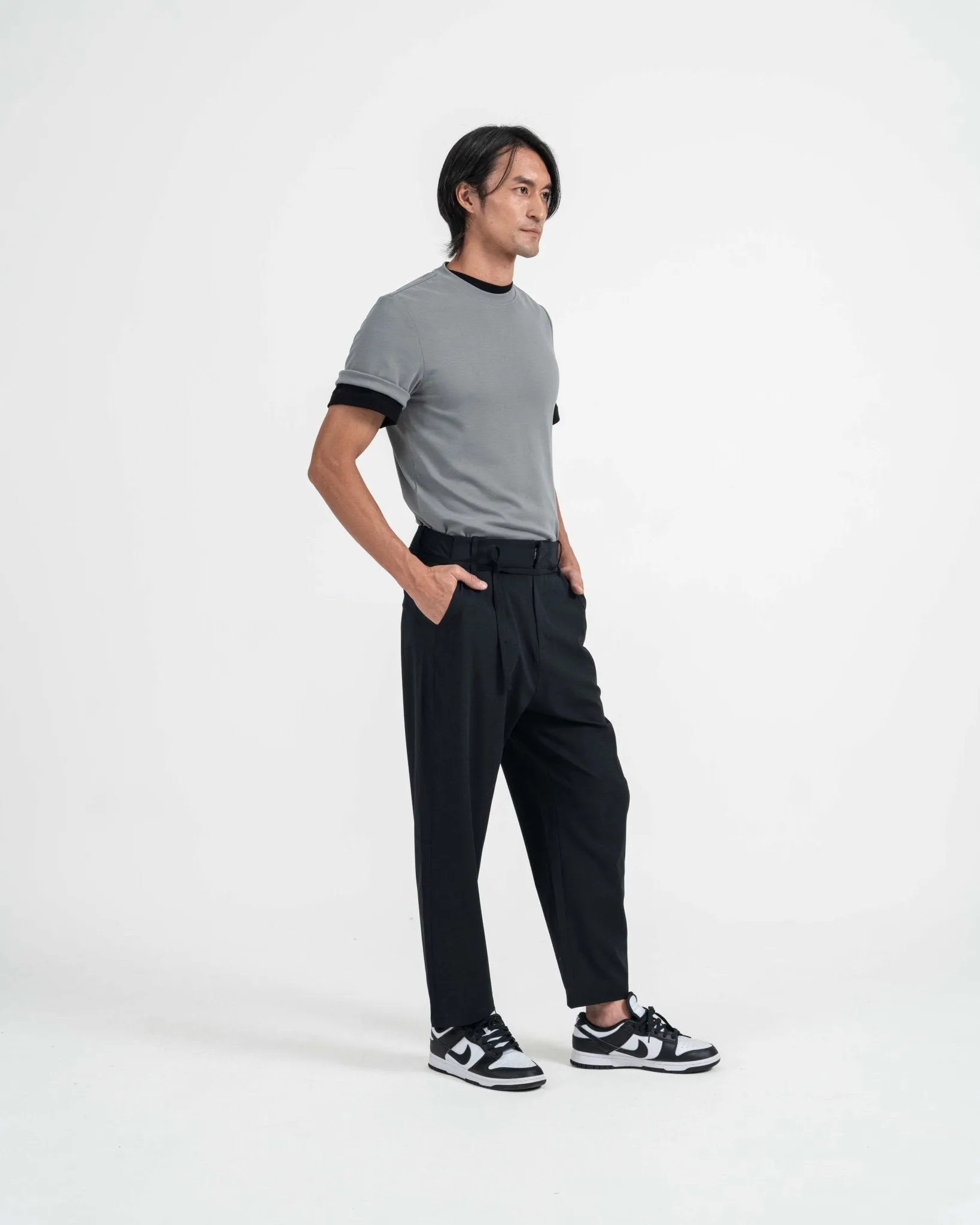 Drawstring Tailored Pants - Dark Navy