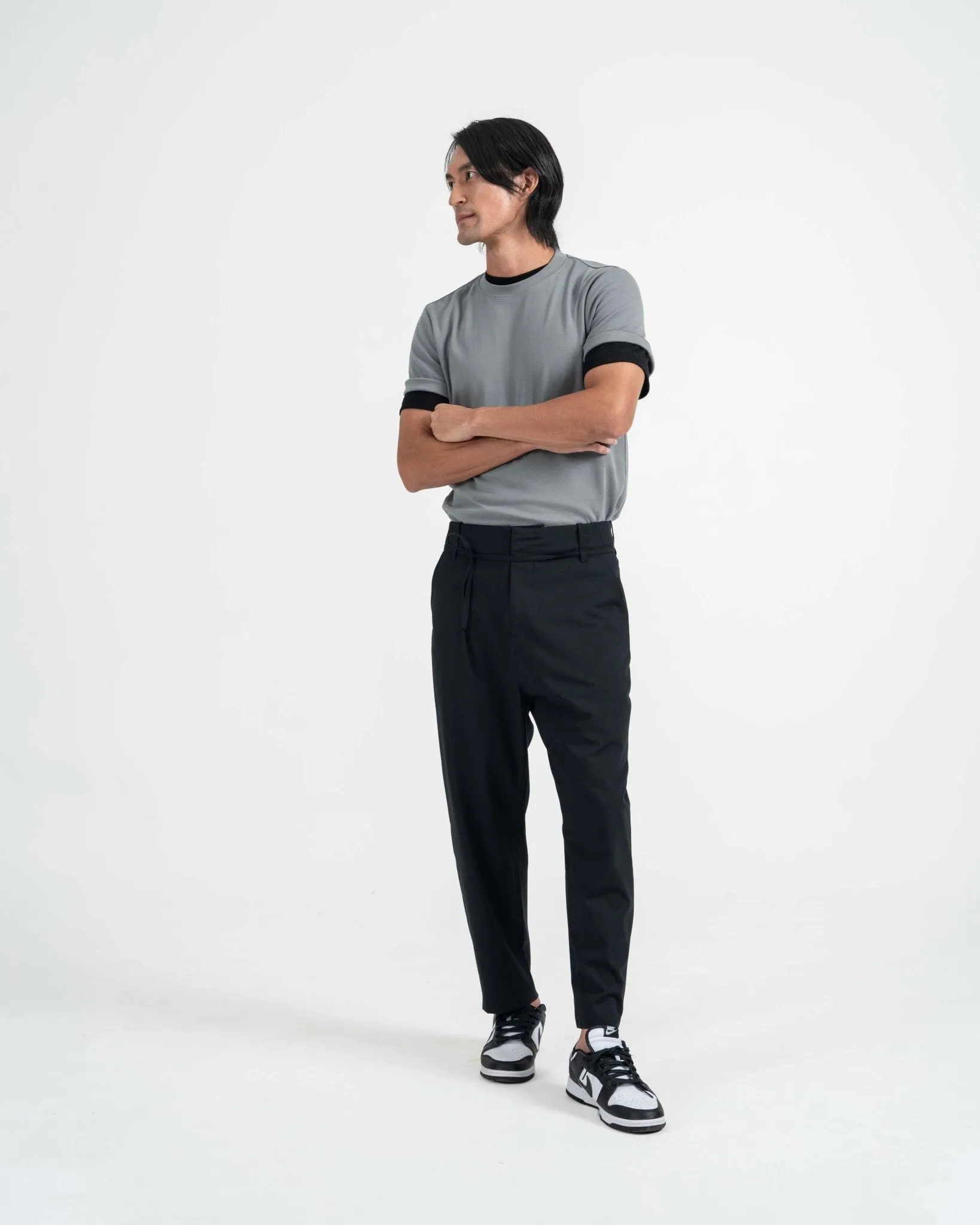 Drawstring Tailored Pants - Dark Navy