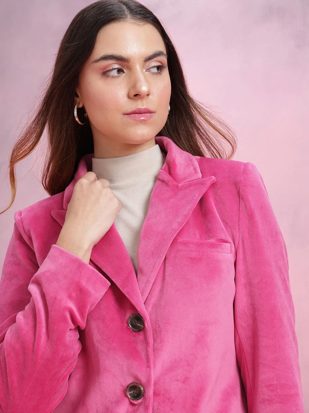 DressBerry Single-Breasted Velvet Finish Blazers