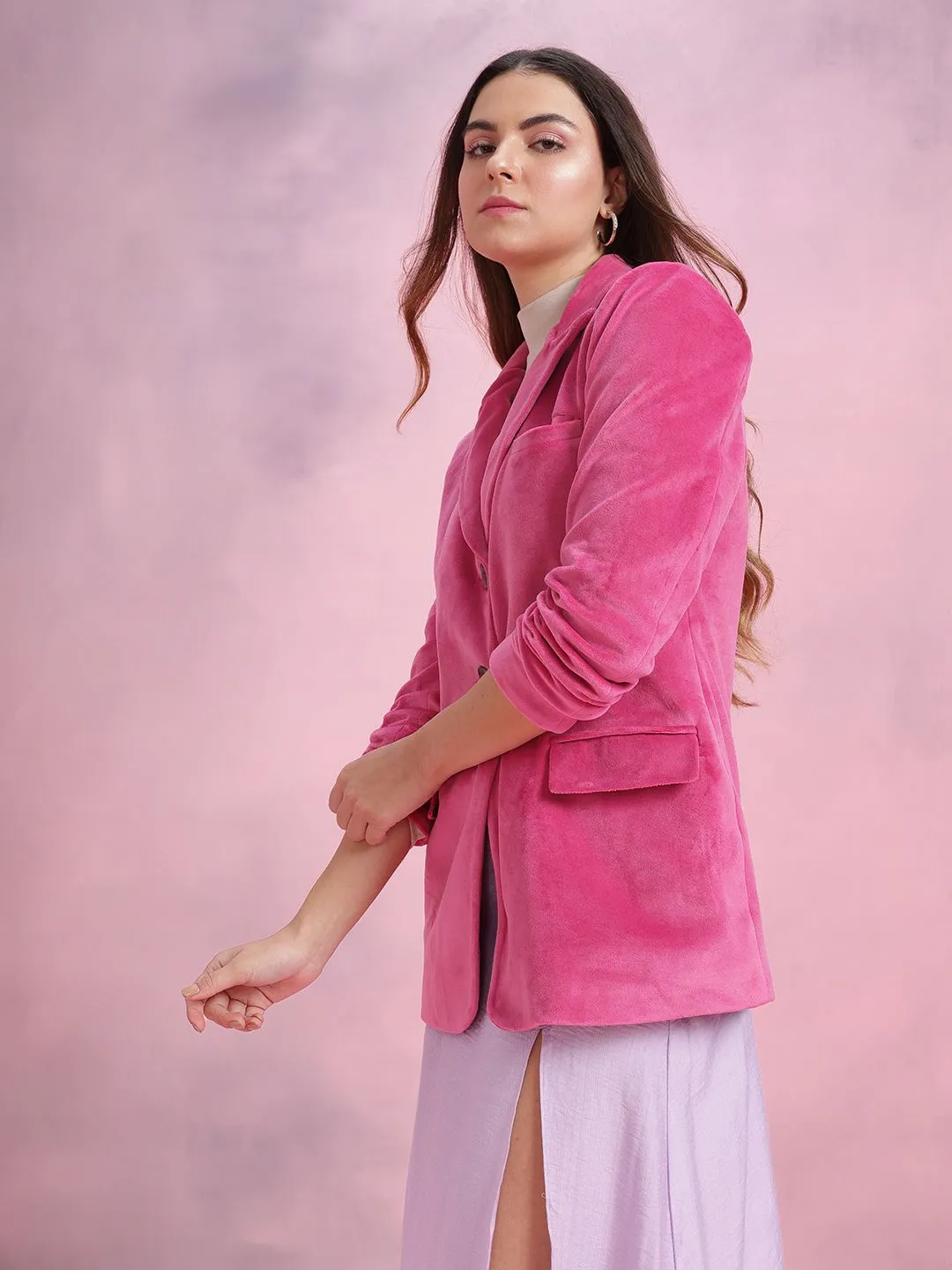 DressBerry Single-Breasted Velvet Finish Blazers