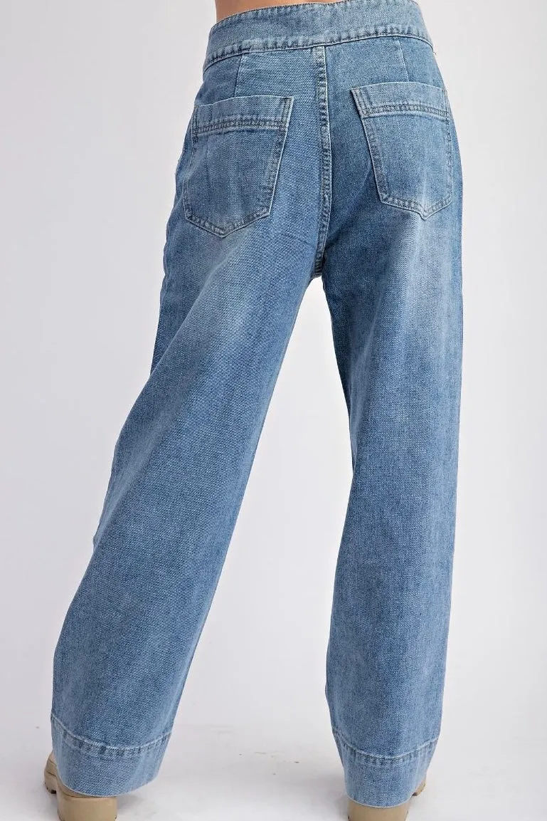 Easel Wide Leg Washed Denim Pants