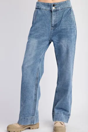 Easel Wide Leg Washed Denim Pants