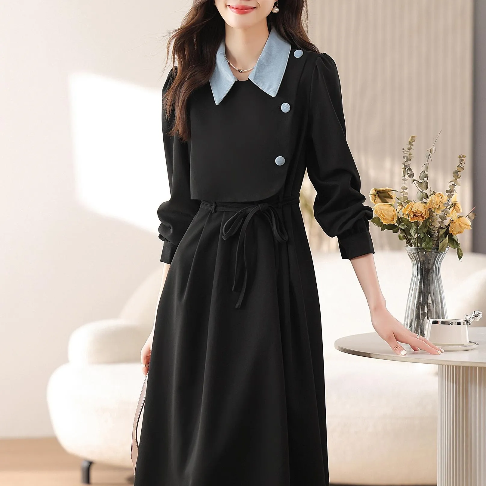 Elegant A-line Drawstring-waisted Dress for Women