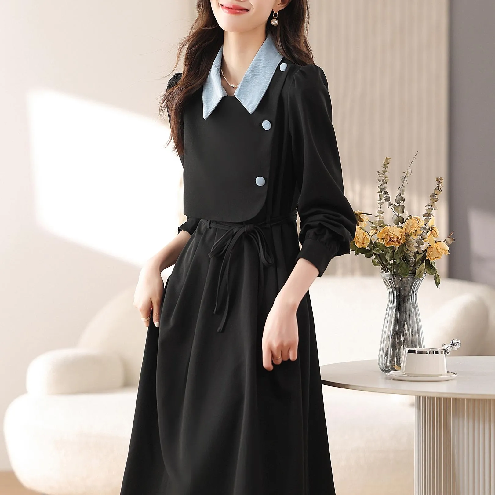 Elegant A-line Drawstring-waisted Dress for Women