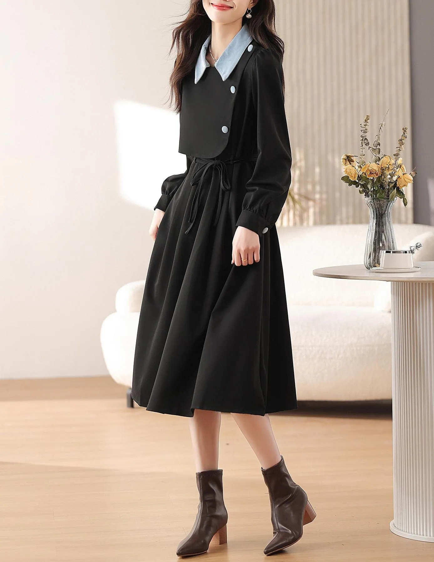 Elegant A-line Drawstring-waisted Dress for Women