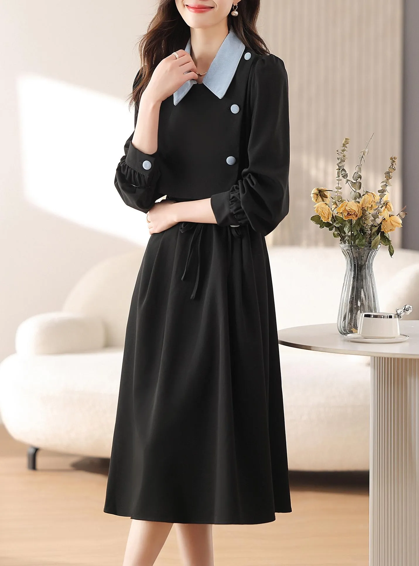 Elegant A-line Drawstring-waisted Dress for Women