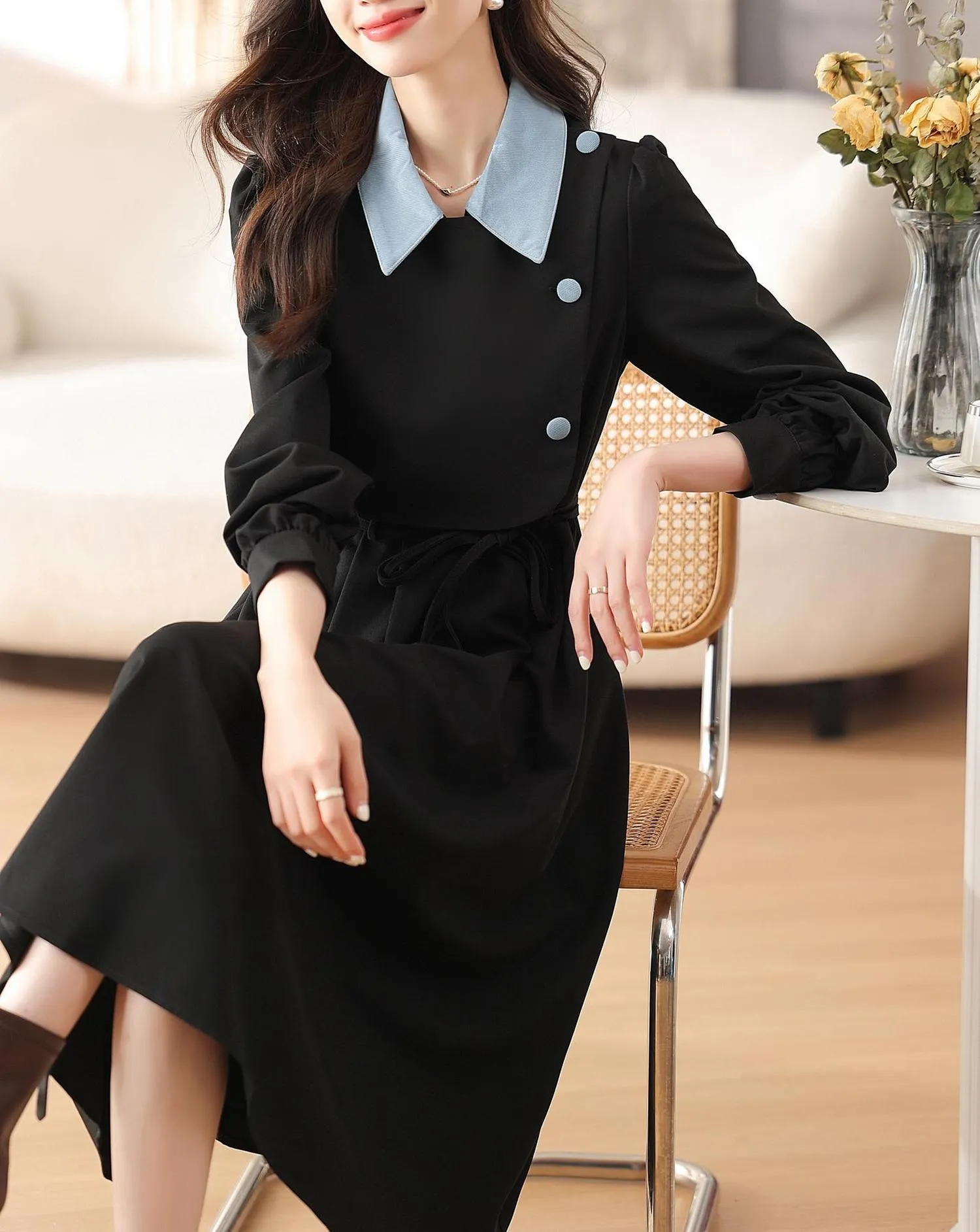 Elegant A-line Drawstring-waisted Dress for Women