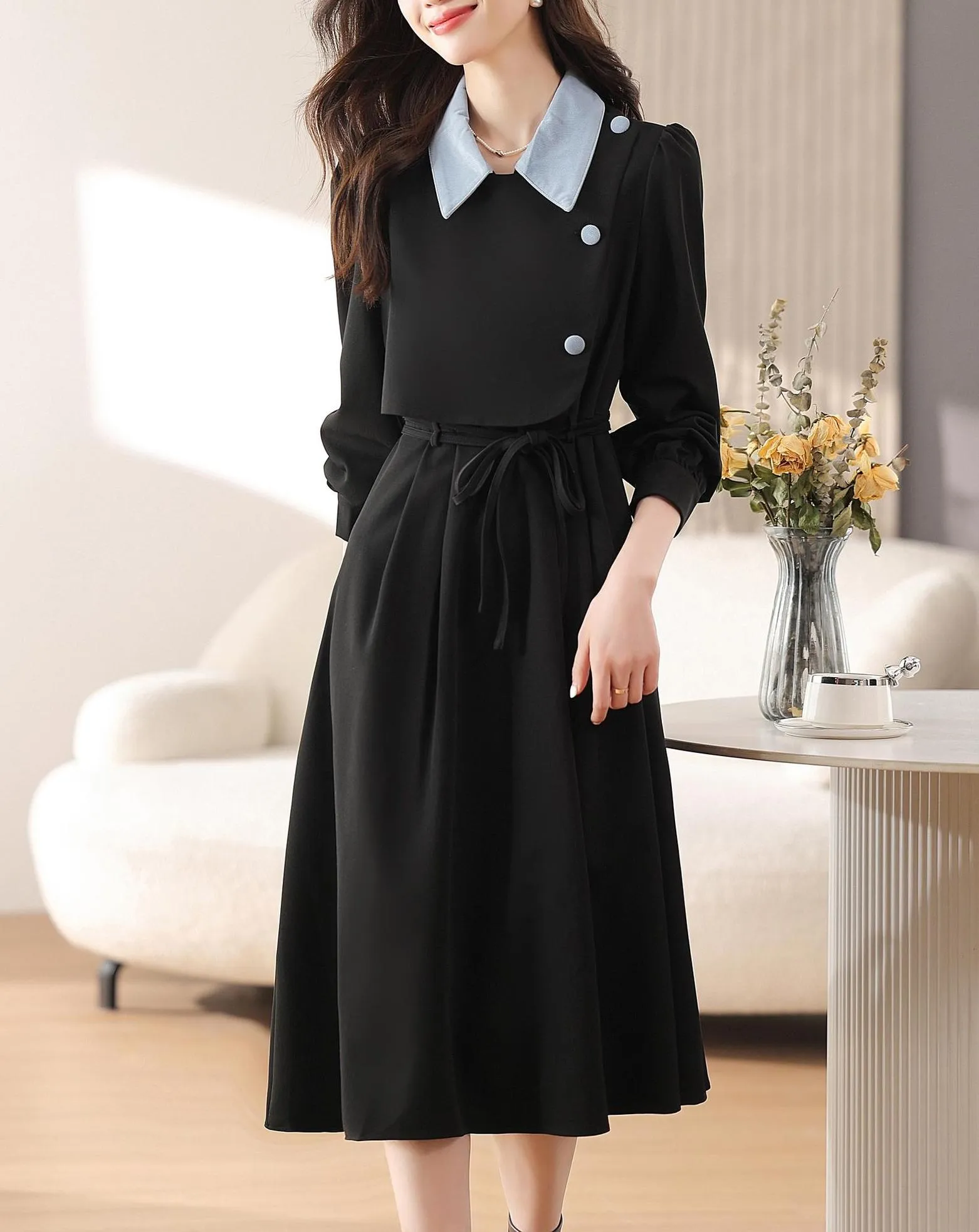 Elegant A-line Drawstring-waisted Dress for Women