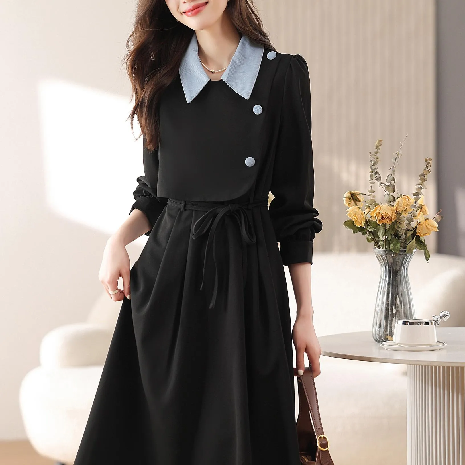 Elegant A-line Drawstring-waisted Dress for Women