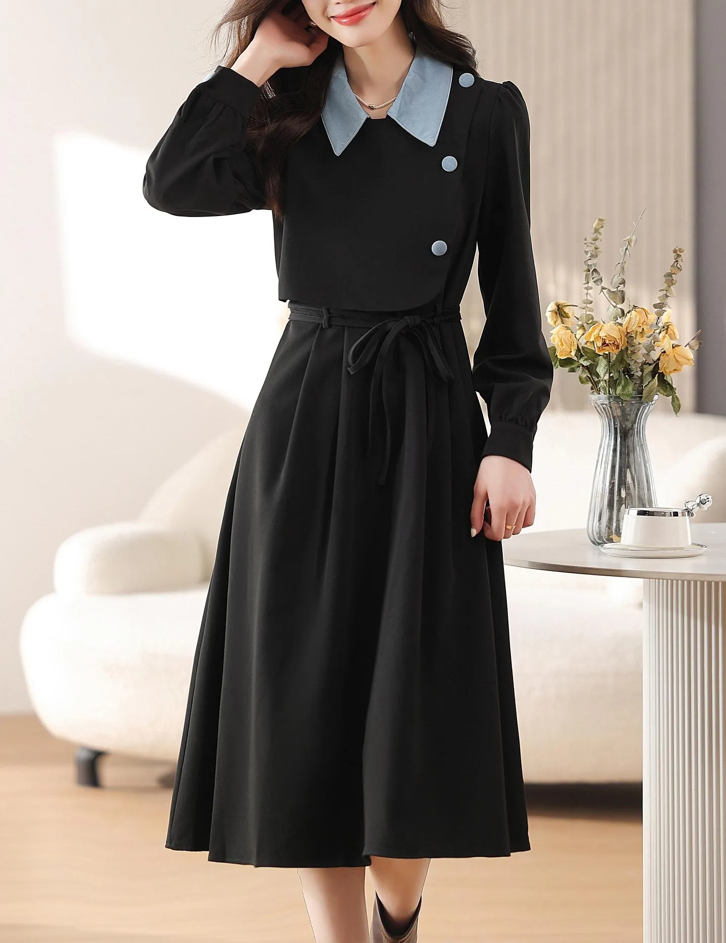 Elegant A-line Drawstring-waisted Dress for Women